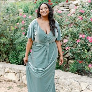 REVELRY Gwen Velvet Dress, Indy Blue, Size 10, Petite Maxi